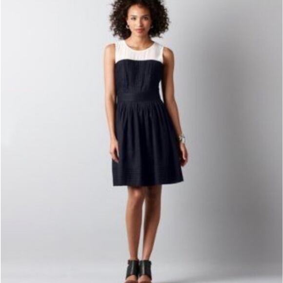 LOFT Dresses & Skirts - Ann Taylor Loft Pleated Dress Sleeveless Lined Womens 10 Petite Off White Blue